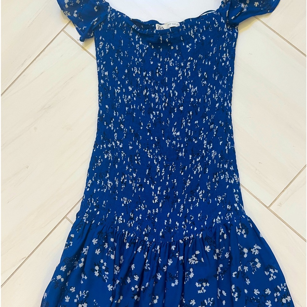 Zara Mini Dress in Blue with Shirred Bodice